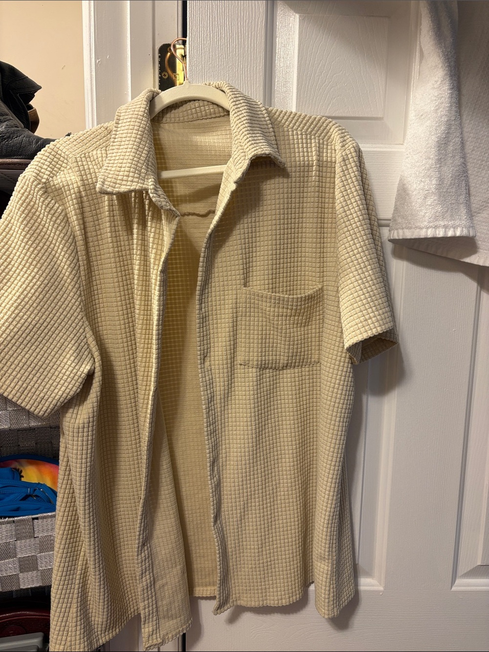 Men's Short-Sleeve Waffle Knit Shirt - Cream